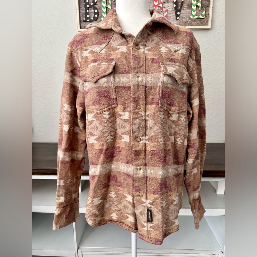 Wrangler Retro Southwestern Aztec Print Snap Western Shirt Jacket Men's Size L H - Picture 2 of 9